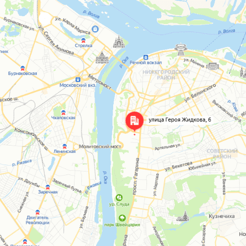 Расположение на карте (Жидкова 6) Квартира посуточно Нижний Новгород